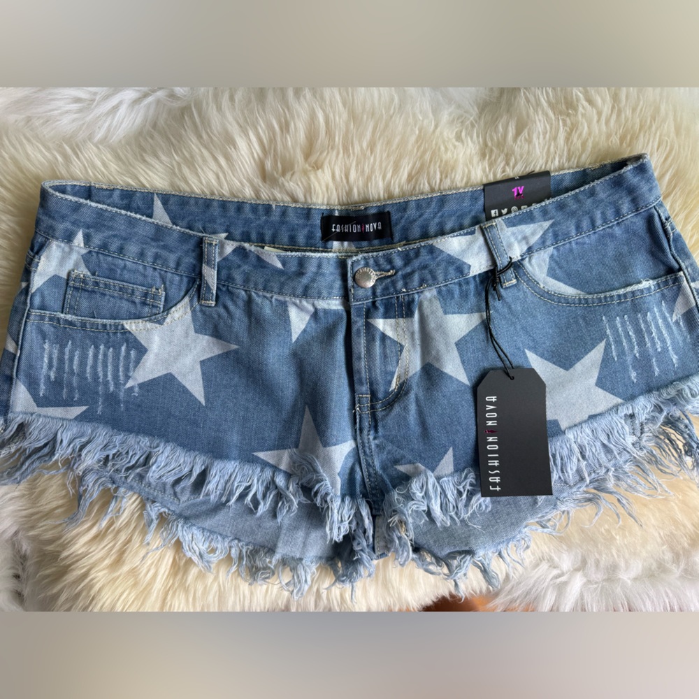 Fashion Nova Blue Starry Denim Short Shorts
